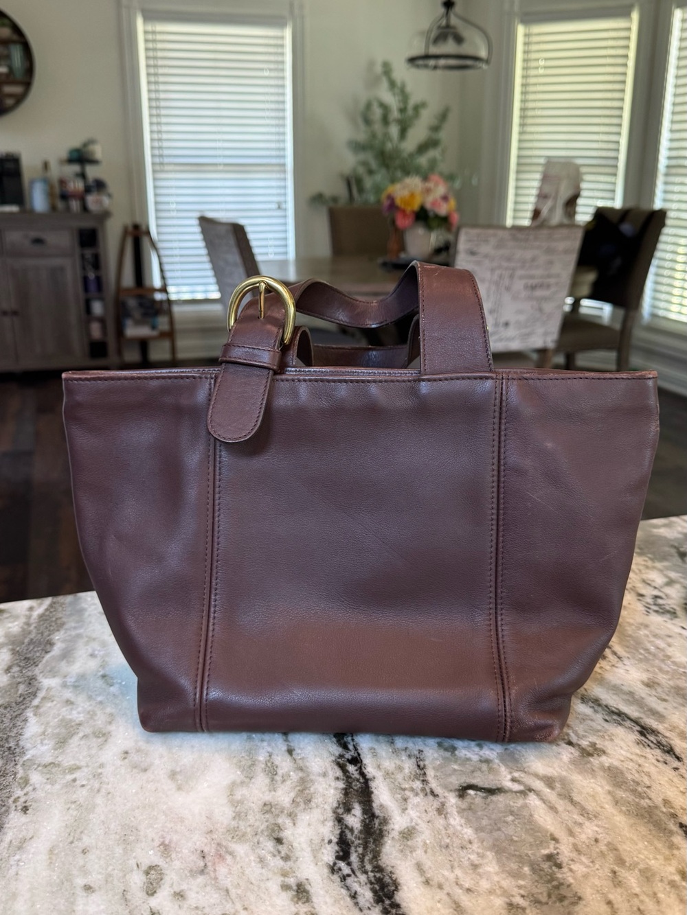 Coach Vintage 90’s Waverly Dark Brown Leather Tote Bag with Brass hardware